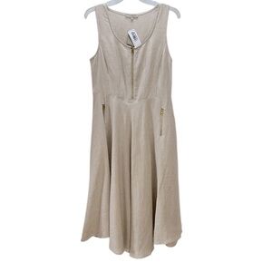 Vtg Joan Vass Linen Blend‎ Sleeveless Dress Sz 8 Full Flowy Skirt Pockets…